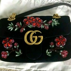 Gucci GG Marmont Floral Gems Mini Black